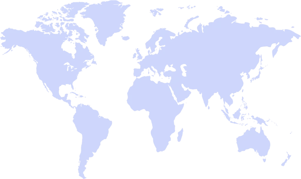 A simplified light blue world map, symbolizing global reach and connectivity.