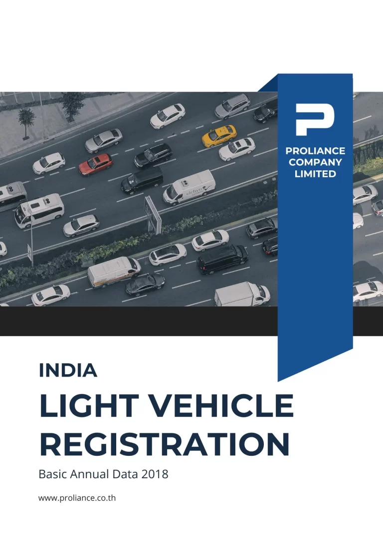 India Light Vehicle Registration - Basic Annual Data 2018 1 India Light Vehicle Registration report cover showing aerial highway view with cars and Proliance Company Limited branding