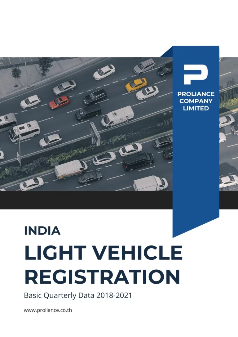 India Light Vehicle Registration - Basic Quarterly Data 2018-2021 1 India Light Vehicle Registration report cover showing aerial highway view with cars and Proliance Company Limited branding
