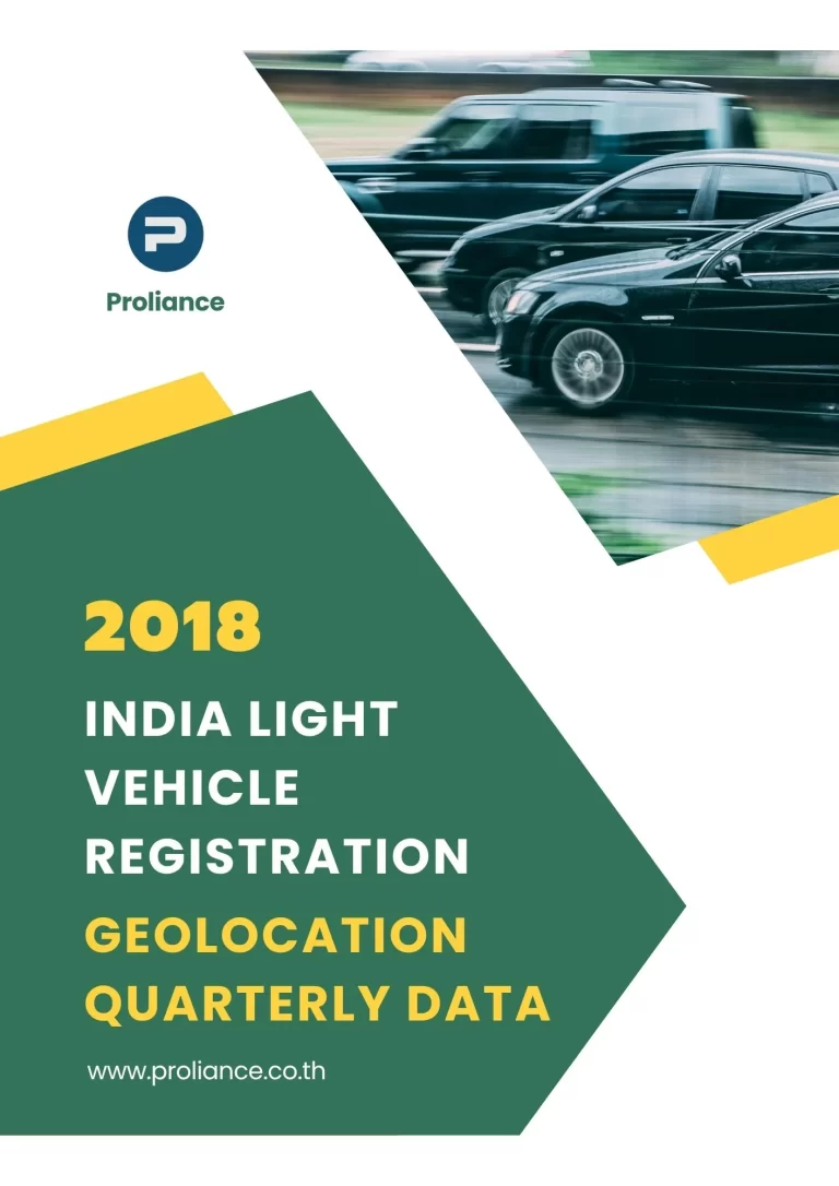 India Light Vehicle Registration - Geolocation Quarterly Data 2018 1 2018 India Light Vehicle Registration geolocation quarterly data report cover with moving cars and Proliance branding