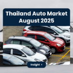 Aerial view of various parked cars in a lot representing Thailand auto market August 2025 trends