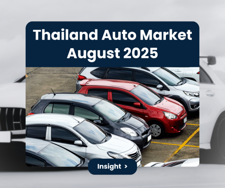 Aerial view of various parked cars in a lot representing Thailand auto market August 2025 trends