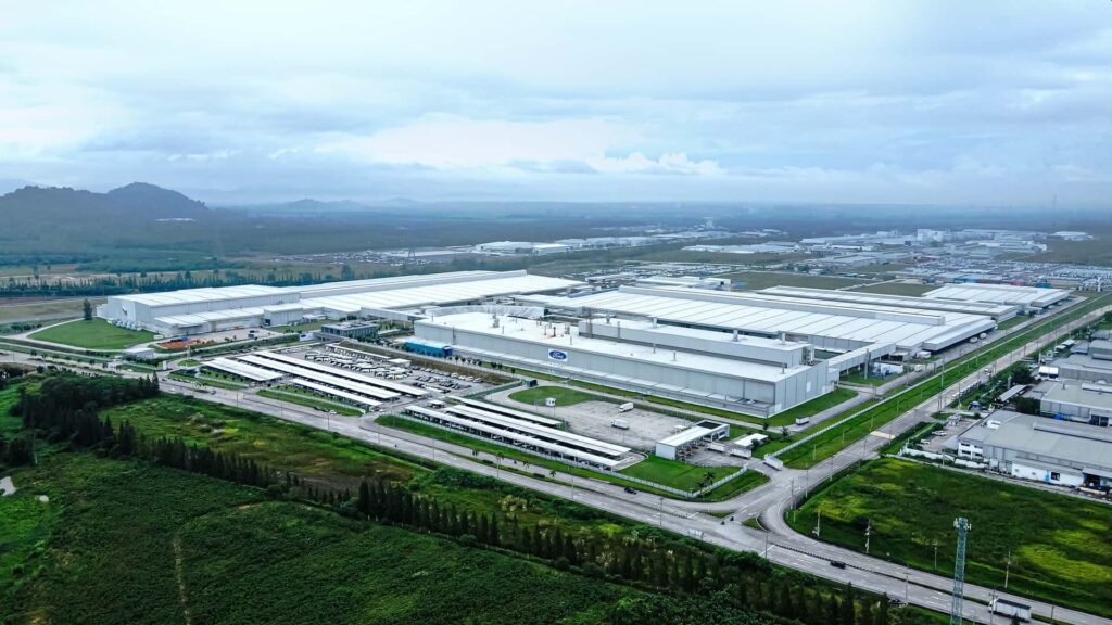 Aerial view of AutoAlliance Thailand automotive manufacturing plant in Rayong.
