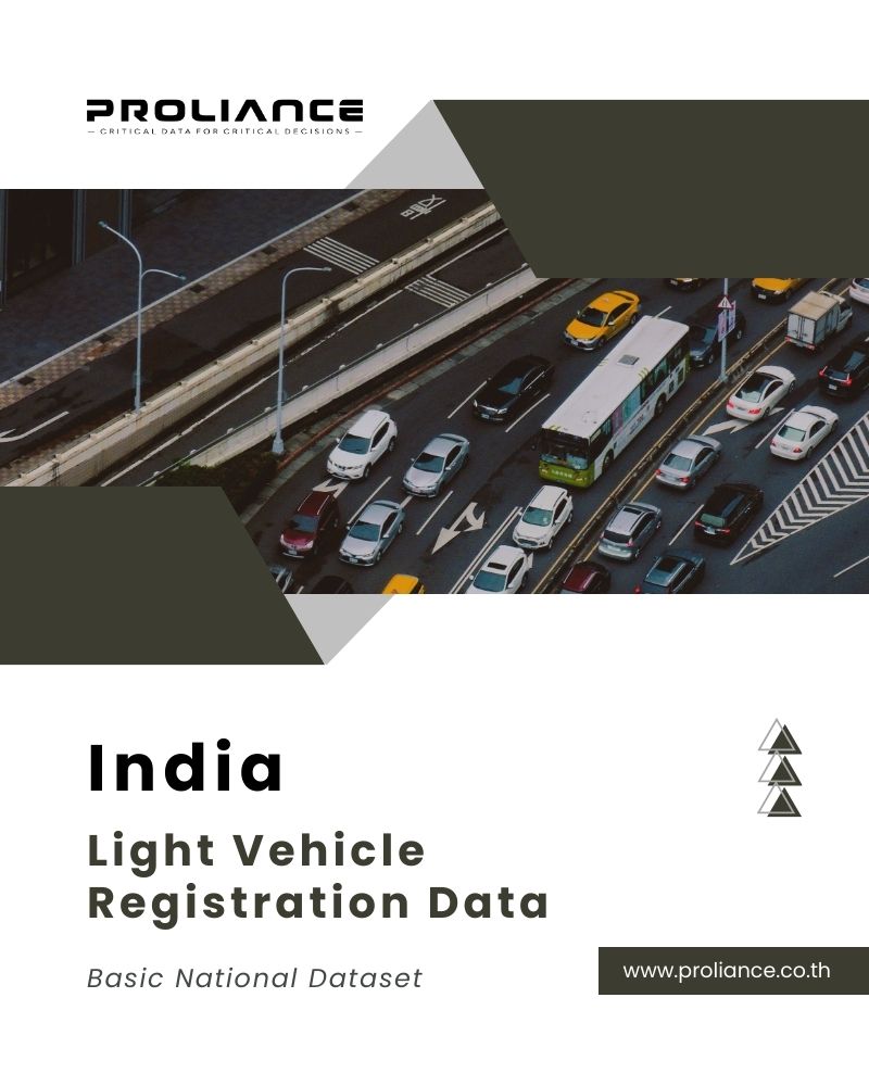 Cover of the Proliance report titled 'India Light Vehicle Registration Data - Basic National Dataset', featuring an aerial view of a busy road with mixed traffic in India.