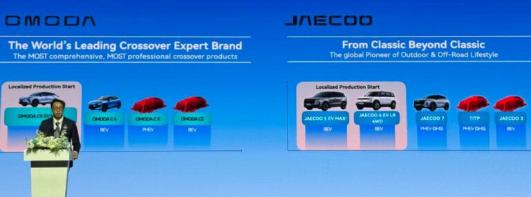 Chery OMODA and JAECOO Thailand production roadmap showing localized EV and PHEV models